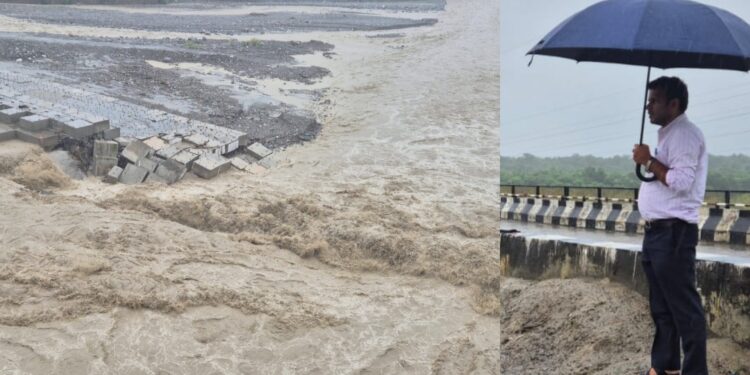 गौला नदी में उफान: पुल का निरीक्षण, जल स्तर 55 हजार क्यूसेक पार, चेक डेम क्षतिग्रस्त