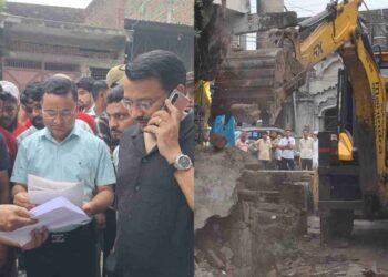 लाइन नंबर-1 में अतिक्रमण पर चला बुलडोजर, 15 से 20 अवैध निर्माण ध्वस्त