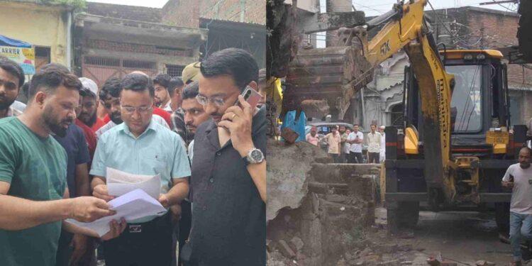 लाइन नंबर-1 में अतिक्रमण पर चला बुलडोजर, 15 से 20 अवैध निर्माण ध्वस्त